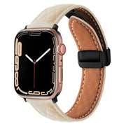 For Apple Watch Ultra 2 49mm Folding Buckle Rhombus Leather Watch Band(Starlight)