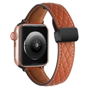 For Apple Watch Ultra 2 49mm Folding Buckle Rhombus Leather Watch Band(Brown)