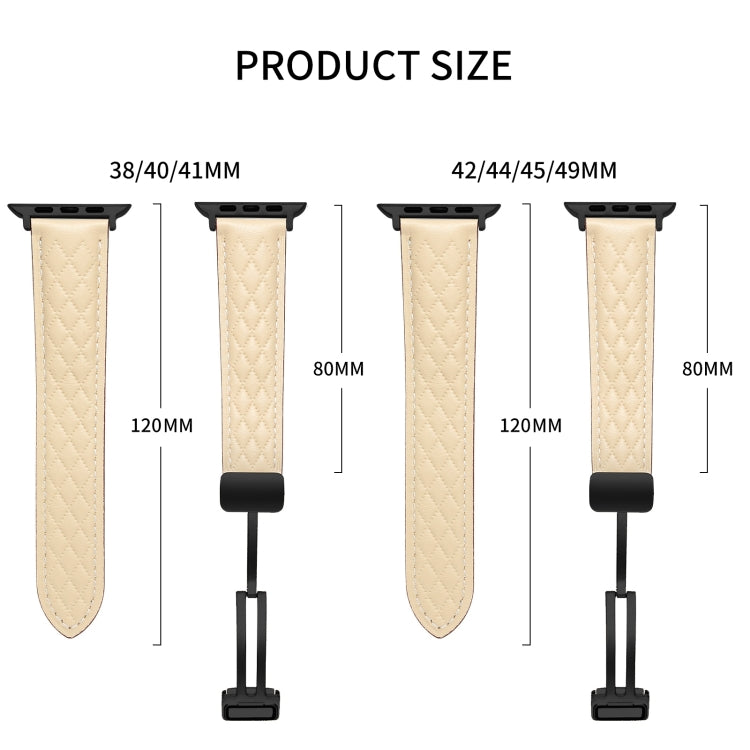 For Apple Watch SE 40mm Folding Buckle Rhombus Leather Watch Band(White) - Watch Bands by PMC TechLife | Online Shopping South Africa | PMC TechLife