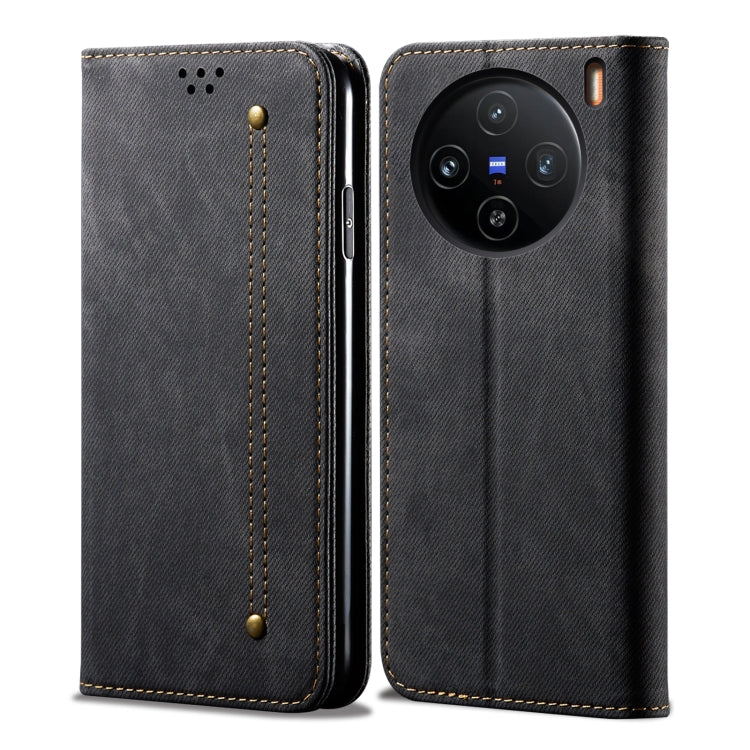 For vivo X100 Pro Denim Texture Flip Leather Phone Case(Black) - vivo Cases by imak | Online Shopping South Africa | PMC Jewellery | Buy Now Pay Later Mobicred