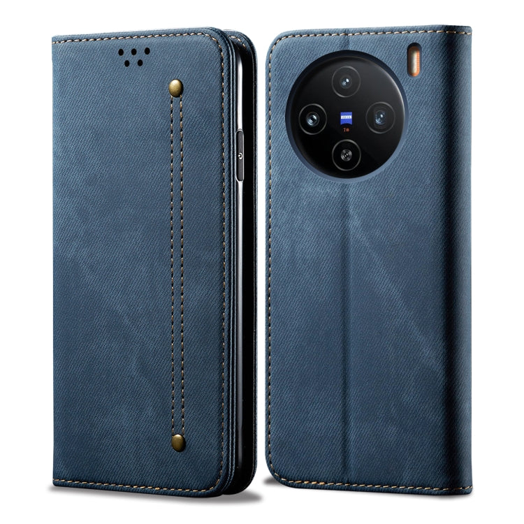 For vivo X100 Pro Denim Texture Flip Leather Phone Case(Blue) - vivo Cases by imak | Online Shopping South Africa | PMC Jewellery | Buy Now Pay Later Mobicred