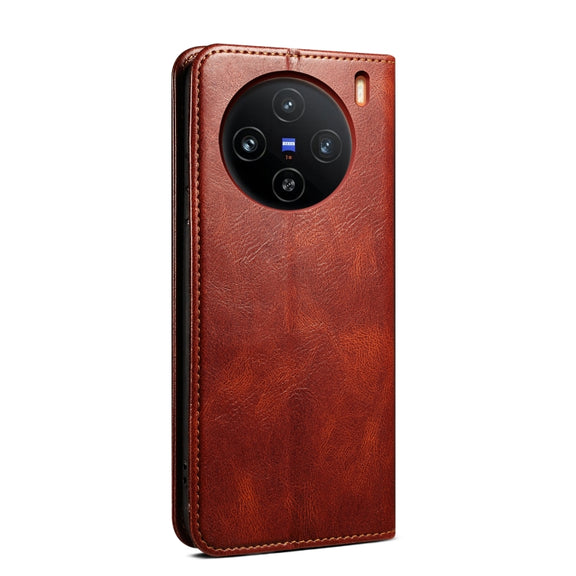 For vivo X100 Pro Oil Wax Crazy Horse Texture Leather Phone Case(Brown)