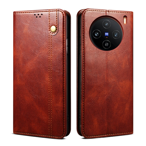 For vivo X100 Pro Oil Wax Crazy Horse Texture Leather Phone Case(Brown)