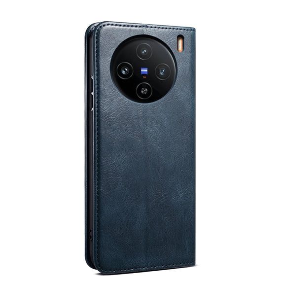 For vivo X100 Oil Wax Crazy Horse Texture Leather Phone Case(Blue)