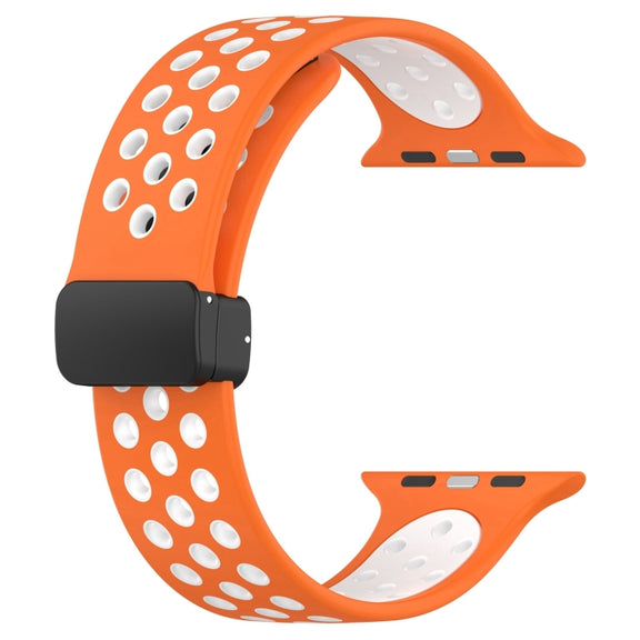 For Apple Watch SE 2023 40mm Magnetic Buckle Silicone Watch Band(Orange White)