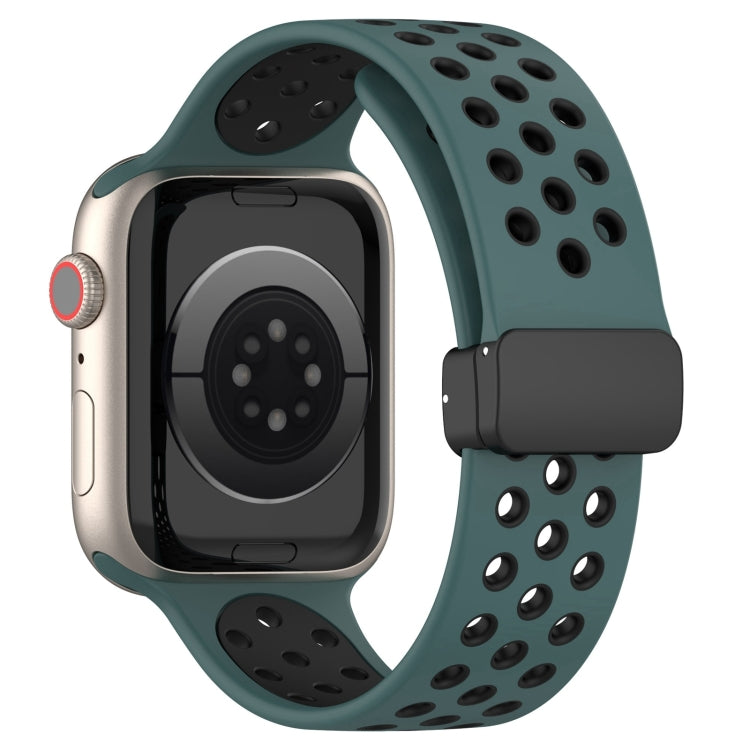 For Apple Watch SE 2023 40mm Magnetic Buckle Silicone Watch Band(Olive Black) - Watch Bands by PMC TechLife | Online Shopping South Africa | PMC TechLife