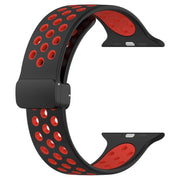 For Apple Watch SE 2023 40mm Magnetic Buckle Silicone Watch Band(Black Red)