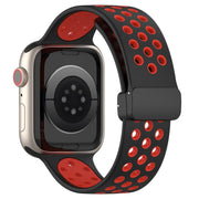 For Apple Watch SE 2023 40mm Magnetic Buckle Silicone Watch Band(Black Red)