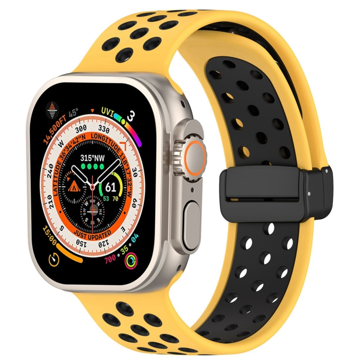 For Apple Watch SE 2023 40mm Magnetic Buckle Silicone Watch Band(Yellow Black) - Watch Bands by PMC TechLife | Online Shopping South Africa | PMC TechLife