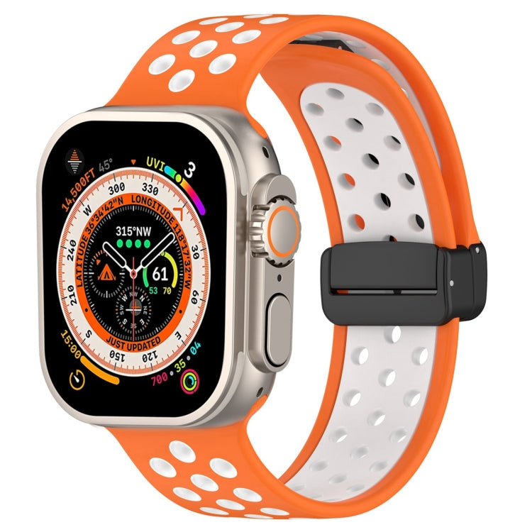 For Apple Watch Ultra 2 49mm Magnetic Buckle Silicone Watch Band(Orange White) - Watch Bands by PMC TechLife | Online Shopping South Africa | PMC TechLife