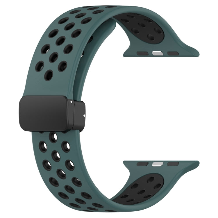 For Apple Watch Ultra 2 49mm Magnetic Buckle Silicone Watch Band(Olive Black)