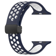 For Apple Watch Ultra 2 49mm Magnetic Buckle Silicone Watch Band(Navy White)