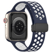 For Apple Watch Ultra 2 49mm Magnetic Buckle Silicone Watch Band(Navy White)