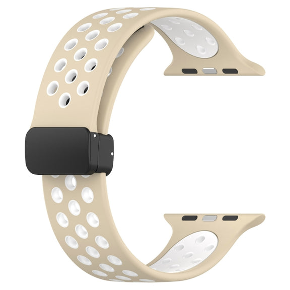For Apple Watch Ultra 2 49mm Magnetic Buckle Silicone Watch Band(Khaki White)