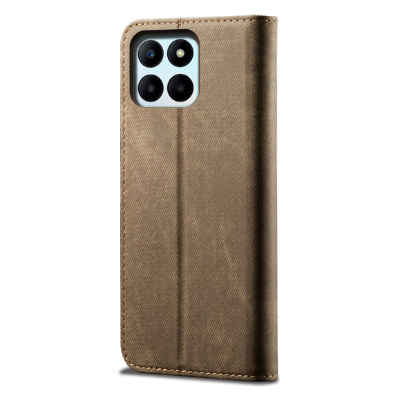 For Honor X8b 4G Global Denim Texture Flip Leather Phone Case(Khaki)
