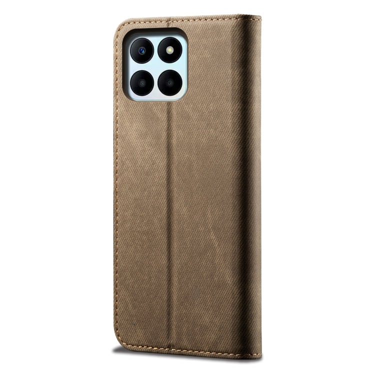 For Honor X8b 4G Global Denim Texture Flip Leather Phone Case(Khaki)