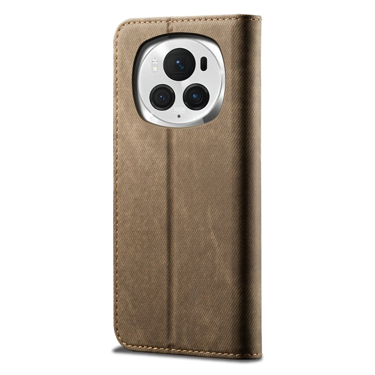 For Honor Magic6 Denim Texture Flip Leather Phone Case(Khaki) - Honor Cases by PMC TechLife | Online Shopping South Africa | PMC TechLife | Buy Now Pay Later Mobicred