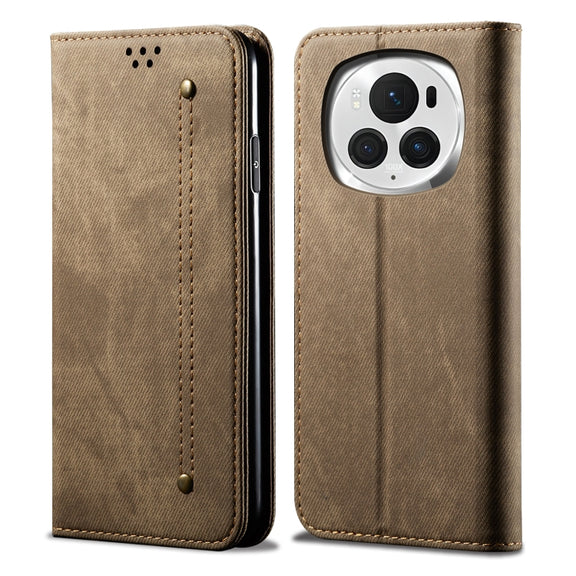 For Honor Magic6 Pro Denim Texture Flip Leather Phone Case(Khaki)