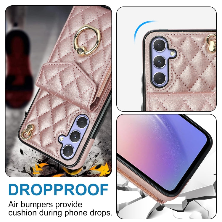 For Samsung Galaxy A54 5G Rhombic Texture Card Bag Phone Case with Long Lanyard(Rose Gold) - Galaxy Phone Cases by PMC TechLife | Online Shopping South Africa | PMC TechLife