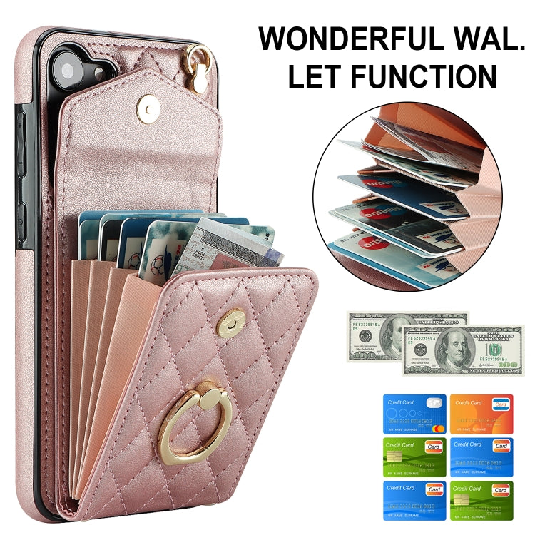 For Samsung Galaxy A54 5G Rhombic Texture Card Bag Phone Case with Long Lanyard(Rose Gold) - Galaxy Phone Cases by PMC TechLife | Online Shopping South Africa | PMC TechLife