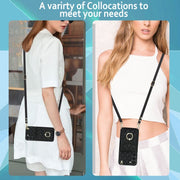For Samsung Galaxy S24 5G Rhombic Texture Card Bag Phone Case with Long Lanyard(Black)