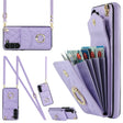 For Samsung Galaxy S24 5G Rhombic Texture Card Bag Phone Case with Long Lanyard(Light Purple) - Galaxy S24 5G Cases by PMC Jewellery | Online Shopping South Africa | PMC Jewellery | Buy Now Pay Later Mobicred