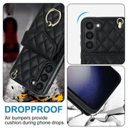 For Samsung Galaxy S24+ 5G Rhombic Texture Card Bag Phone Case with Long Lanyard(Black)