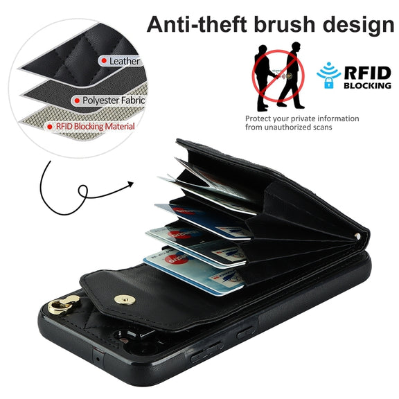 For Samsung Galaxy S24+ 5G Rhombic Texture Card Bag Phone Case with Long Lanyard(Black)