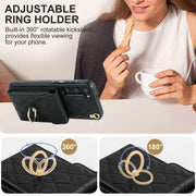 For Samsung Galaxy S24+ 5G Rhombic Texture Card Bag Phone Case with Long Lanyard(Black)