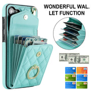 For Samsung Galaxy S24+ 5G Rhombic Texture Card Bag Phone Case with Long Lanyard(Mint Green)