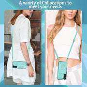 For Samsung Galaxy S24+ 5G Rhombic Texture Card Bag Phone Case with Long Lanyard(Mint Green)