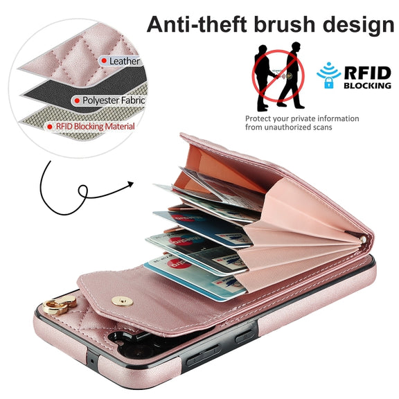 For Samsung Galaxy S24+ 5G Rhombic Texture Card Bag Phone Case with Long Lanyard(Rose Gold)