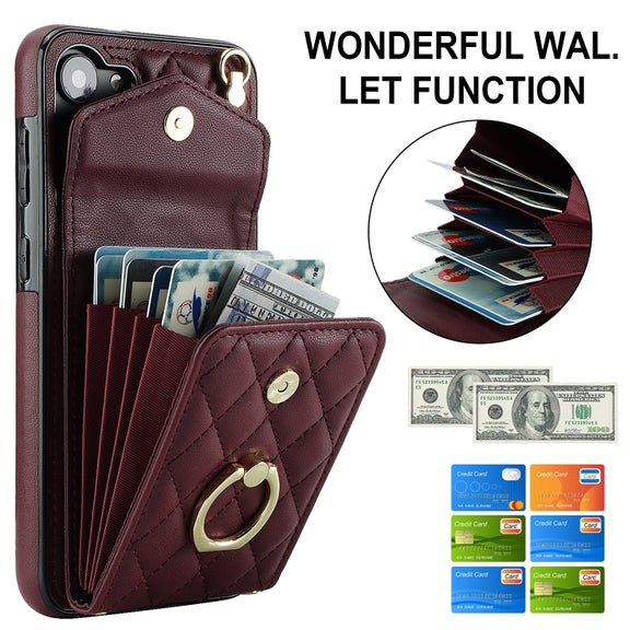 For Samsung Galaxy S24+ 5G Rhombic Texture Card Bag Phone Case with Long Lanyard(Wine Red)