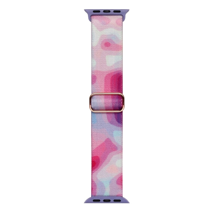 For Apple Watch 9 41mm Painted Pattern Nylon Replacement Watch Band(Ladder Purple Blue)