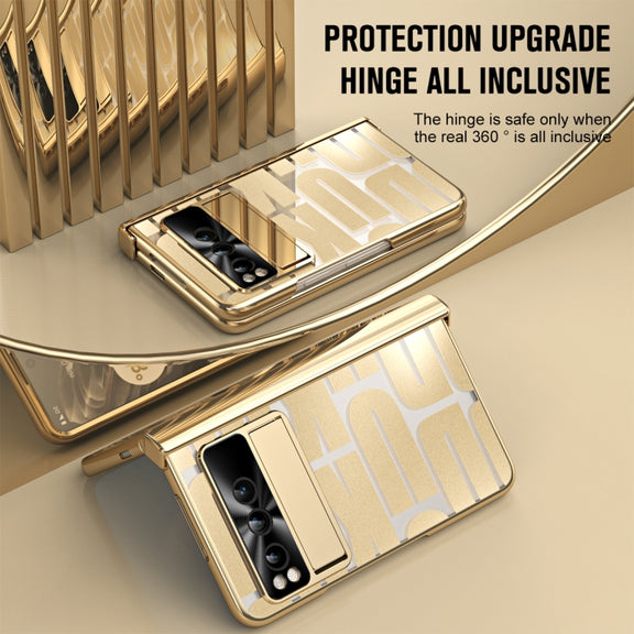 For Google Pixel Fold Integrated Electroplating Folding Phone Case with Hinge(Gold)