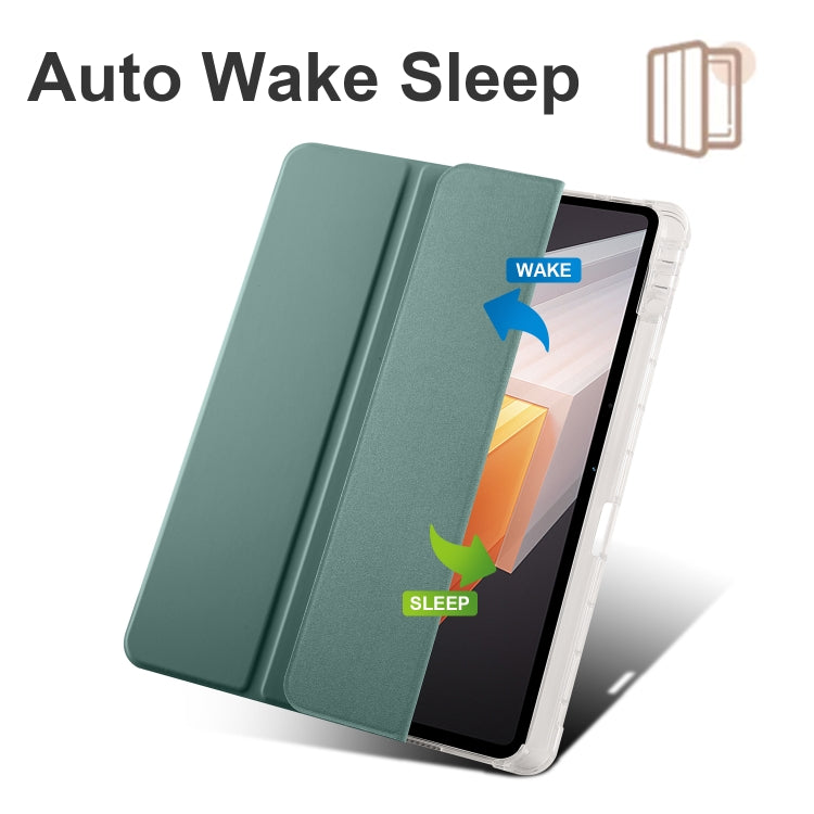 For vivo Pad2 12.1inch 3-folding Transparent TPU Smart Leather Tablet Case with Pen Slot(Green)