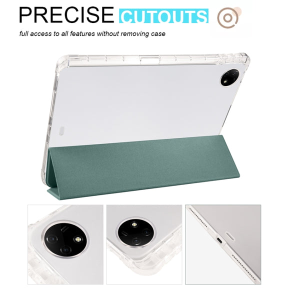 For vivo Pad2 12.1inch 3-folding Transparent TPU Smart Leather Tablet Case with Pen Slot(Green)