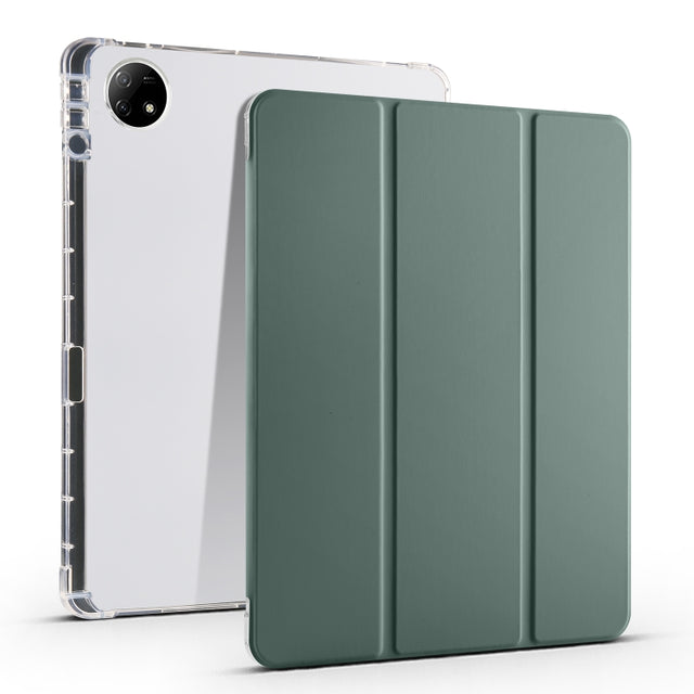 For vivo Pad2 12.1inch 3-folding Transparent TPU Smart Leather Tablet Case with Pen Slot(Green)