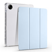 For vivo Pad2 12.1inch 3-folding Transparent TPU Smart Leather Tablet Case with Pen Slot(Ice Blue)