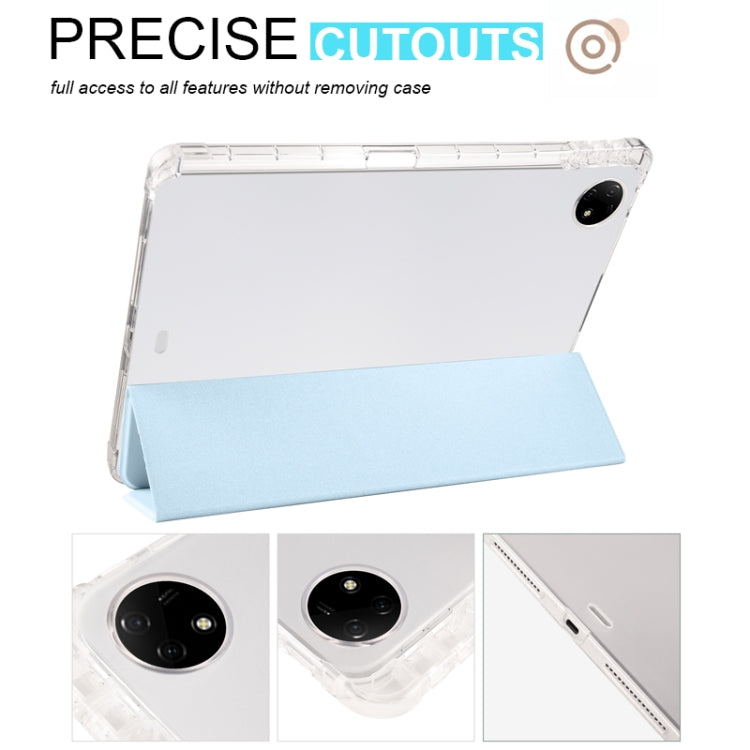 For vivo Pad2 12.1inch 3-folding Transparent TPU Smart Leather Tablet Case with Pen Slot(Ice Blue)