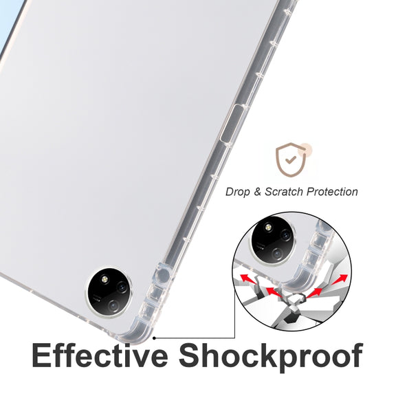 For vivo Pad2 12.1inch 3-folding Transparent TPU Smart Leather Tablet Case with Pen Slot(Ice Blue)