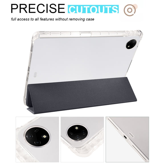 For vivo Pad2 12.1inch 3-folding Transparent TPU Smart Leather Tablet Case with Pen Slot(Black)