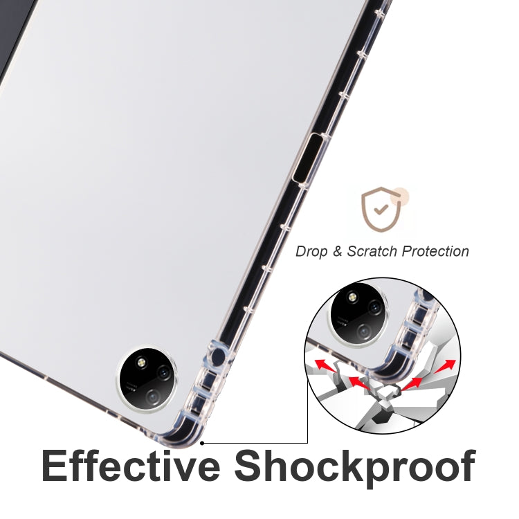 For vivo Pad2 12.1inch 3-folding Transparent TPU Smart Leather Tablet Case with Pen Slot(Black)