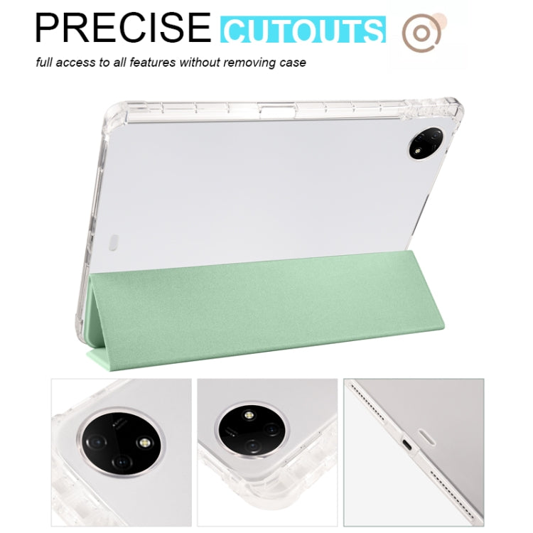 For vivo Pad2 12.1inch 3-folding Transparent TPU Smart Leather Tablet Case with Pen Slot(Matcha Green)