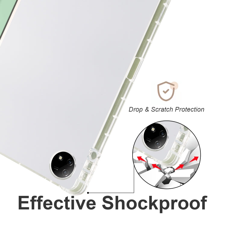 For vivo Pad2 12.1inch 3-folding Transparent TPU Smart Leather Tablet Case with Pen Slot(Matcha Green)