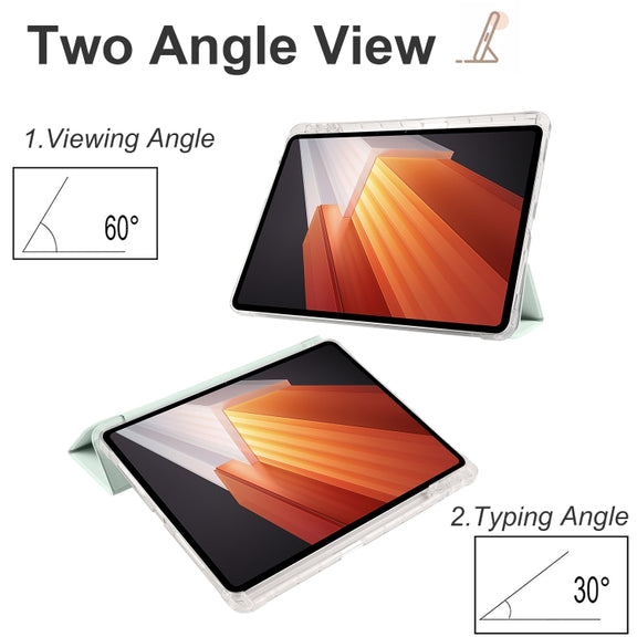For vivo Pad2 12.1inch 3-folding Transparent TPU Smart Leather Tablet Case with Pen Slot(Light Green)