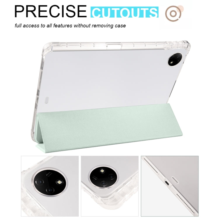 For vivo Pad2 12.1inch 3-folding Transparent TPU Smart Leather Tablet Case with Pen Slot(Light Green)