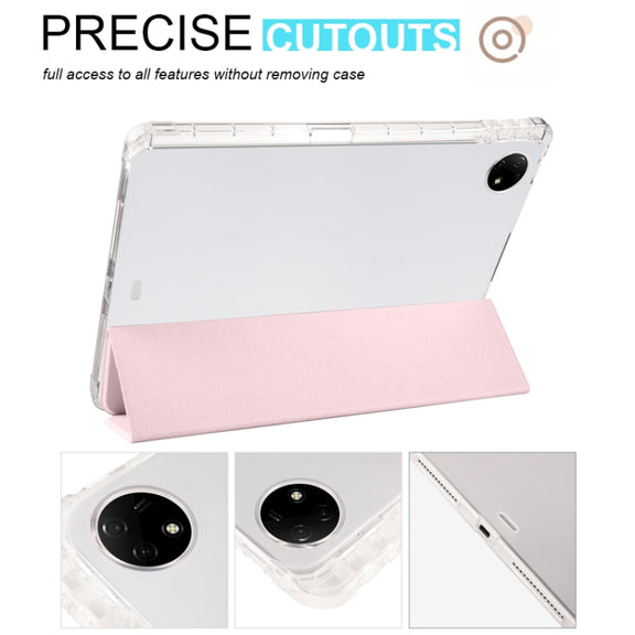 For vivo Pad2 12.1inch 3-folding Transparent TPU Smart Leather Tablet Case with Pen Slot(Pink)
