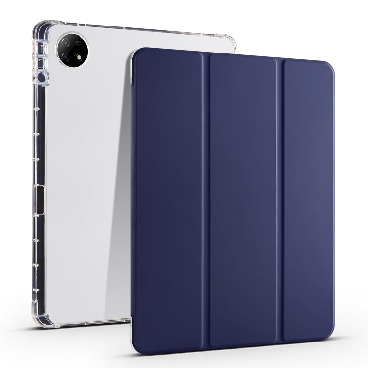 For vivo Pad2 12.1inch 3-folding Transparent TPU Smart Leather Tablet Case with Pen Slot(Dark Blue) - vivo by PMC TechLife | Online Shopping South Africa | PMC TechLife | Buy Now Pay Later Mobicred