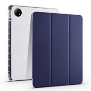 For vivo Pad2 12.1inch 3-folding Transparent TPU Smart Leather Tablet Case with Pen Slot(Dark Blue)